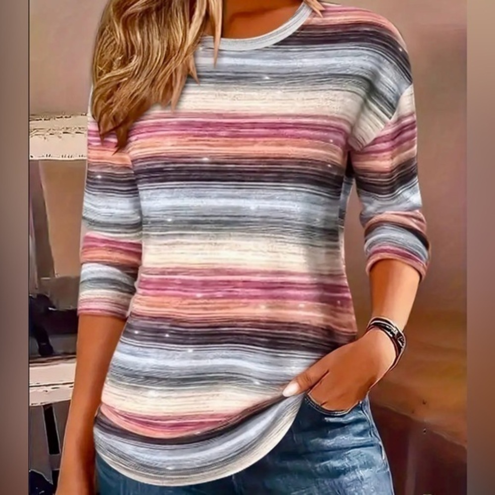 Women’s Knit Long Sleeve Crewneck Striped T-Shirt - Size XL - NWOT